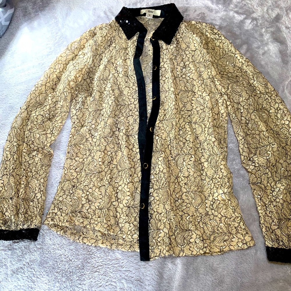 Issi tops - lace button sequin long sleeve shirt